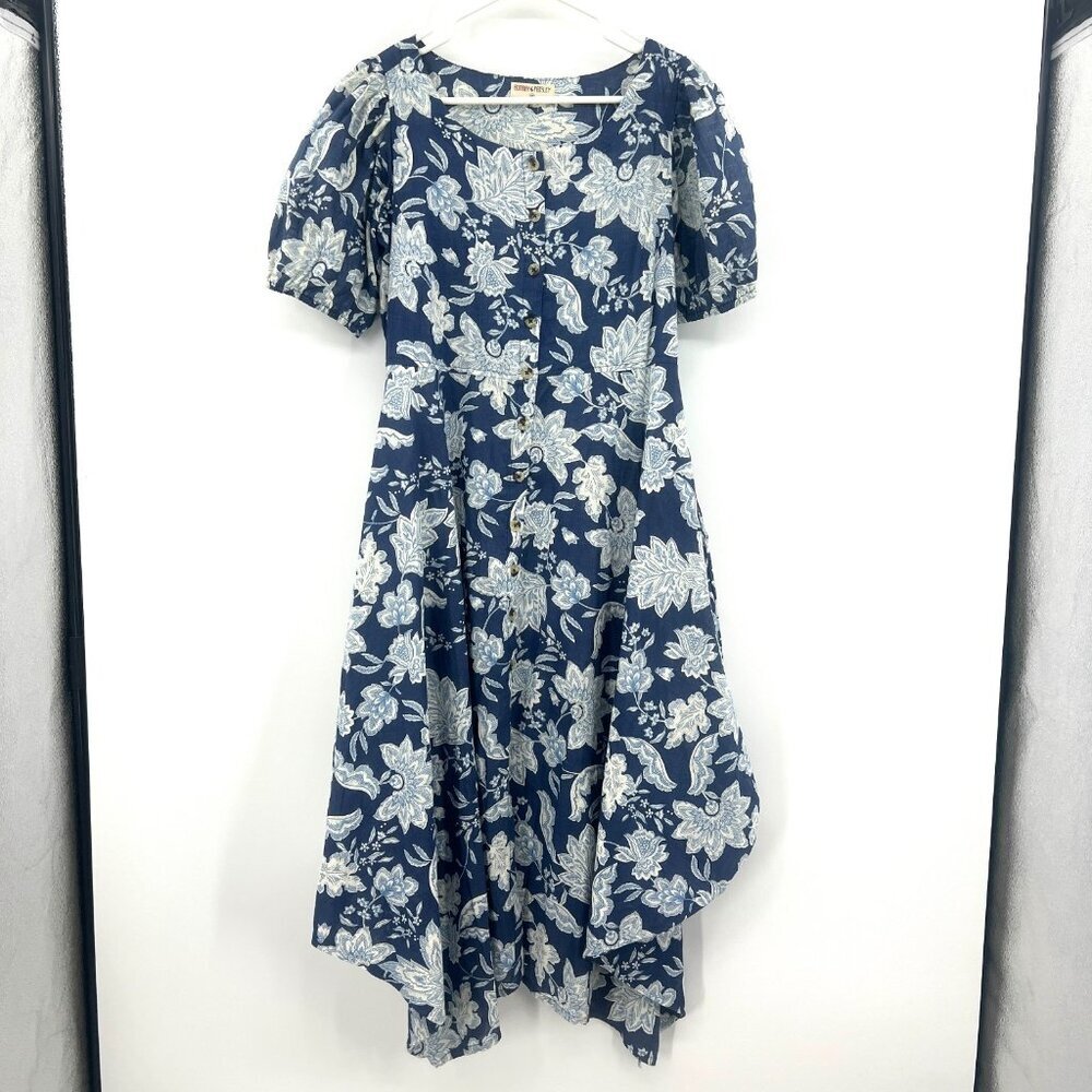 Bombay Paisley Linen Cotton Blend Button Front Midi Dress Women's Medium